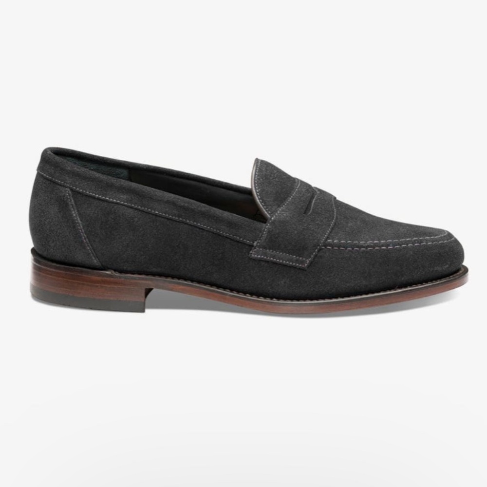 Loake Eton Black Suede Penny Loafer Made in England Size 9